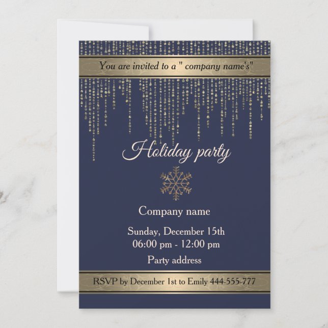 Elegante Goldpartys der Marine Einladung (Vorderseite)