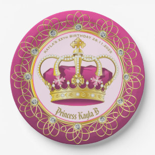 Elegante Goldperlen machen Ihre eigene rosa Krone Pappteller