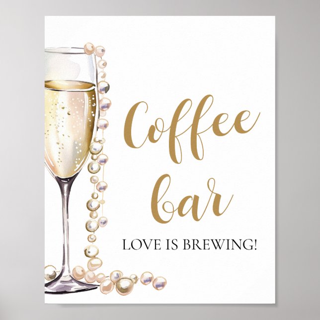 Elegante Goldperlen und Prosecco-Bar Poster (Vorne)
