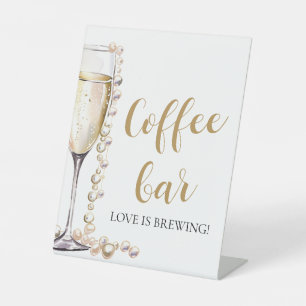 Elegante Goldperlen und Prosecco-Bar Sockelschild