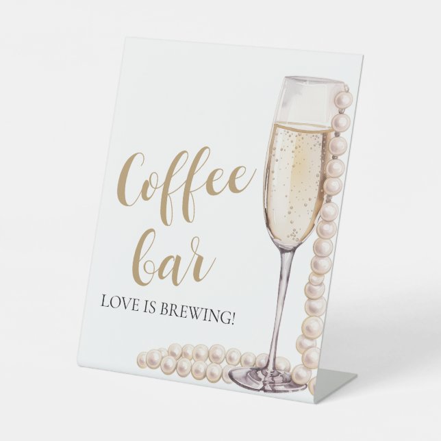Elegante Goldperlen und Prosecco-Bar Sockelschild (Vorderseite)