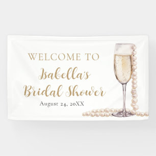Elegante Goldperlen und Prosecco-Brautjungfernpart Banner