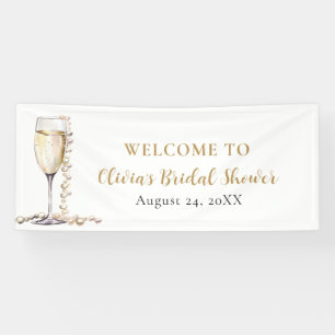 Elegante Goldperlen und Prosecco-Brautparty Banner
