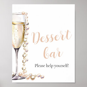 Elegante Goldperlen und Prosecco Dessert Bar Sign Poster