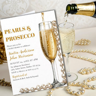 Elegante Goldperlen und Prosecco Hochzeit Einladung