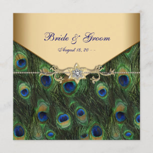 Elegante Goldpfau-Hochzeits-Einladungen Einladung