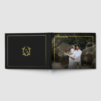 Elegante Goldrahmen-Fotoüberlagerung Monogramm Hoc Gästebuch