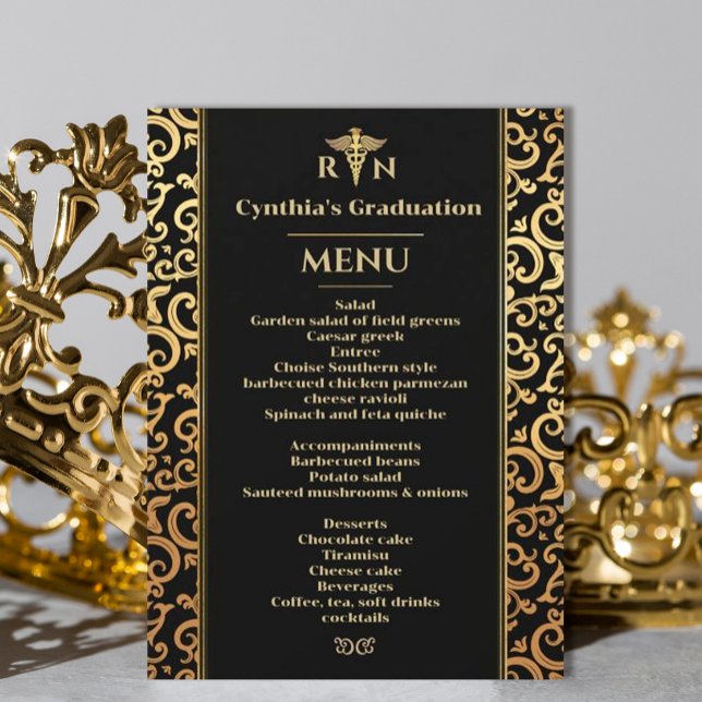 Elegante Goldrahmen Medical Abschluss Dinner Menu Einladung (#zazzlemade #medicalgraduation #partyinvitationgold #frame #Modernmedicalschool #doctor #graduation)