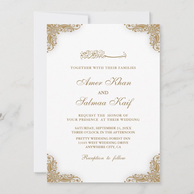 Elegante Goldrahmen muslime Hochzeit Einladung (Vorderseite)