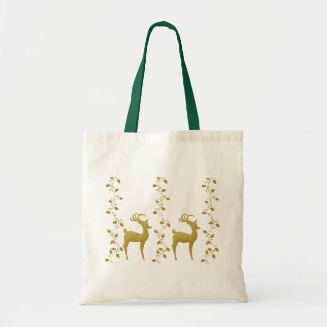 Elegante Goldren WeihnachtsFeriengeschenktasche Tragetasche (Vorne)