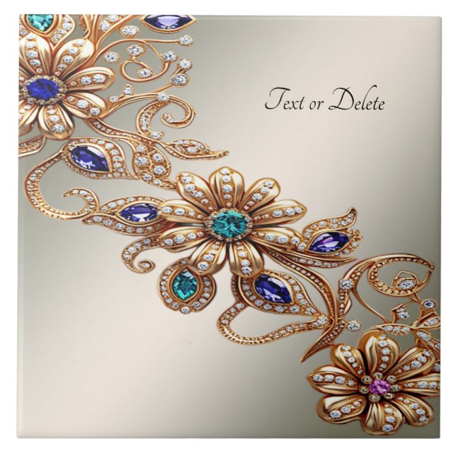 Elegante Goldschmuck-Blumen-Keramikfliese Fliese (Vorderseite)