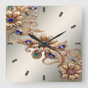 Elegante Goldschmuck-Blumen-Wanduhr Quadratische Wanduhr