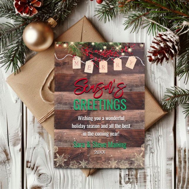 Elegante Goldschneeflocken, grüne Blätter Weihnach Feiertagskarte (Von Creator hochgeladen)