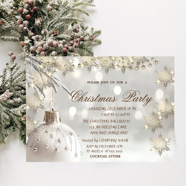 Elegante Goldschneeflocken, Weißer Ball Weihnachts Einladung (Von Creator hochgeladen)