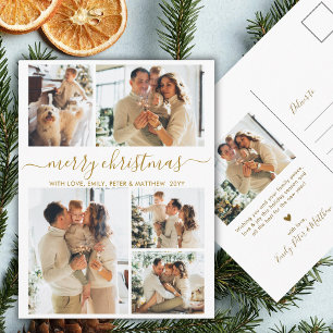 Elegante Goldschrift 6 Foto-Collage Weihnachten Postkarte