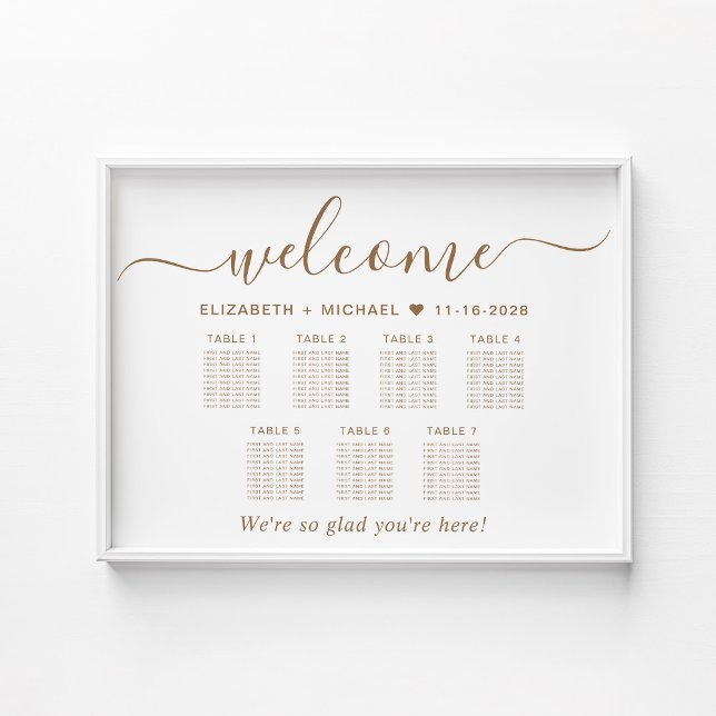 Elegante Goldschrift 7 Tisch Hochzeit Sitzordnung Poster (Von Creator hochgeladen)