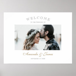 Elegante Goldschrift Foto Hochzeitsbegrüßung Poster