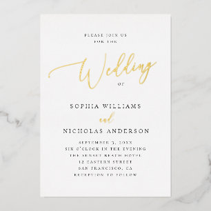 Elegante Goldschrift Hochzeit   Minimalistischer K Folieneinladung