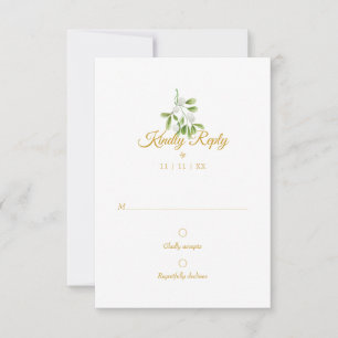 Elegante Goldschrift Mistelzweig Winterhochzeit RS RSVP Karte