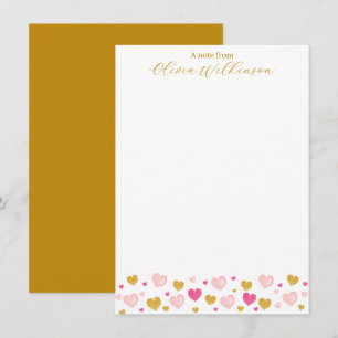 Elegante Goldschrift Name  Wasserfarben-Herzen Mitteilungskarte
