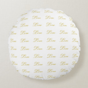 Elegante Goldschrift Weiße Liebe Hochzeit Kalligra Rundes Kissen
