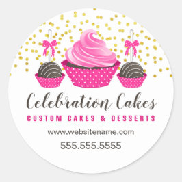 Elegante Goldsprinkles Rosa Cupcake Cake Cake Pops Runder Aufkleber