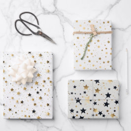 Elegante Goldstars im Schlichten Hintergrunddesign Geschenkpapier Set