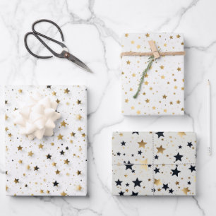 Elegante Goldstars im Schlichten Hintergrunddesign Geschenkpapier Set