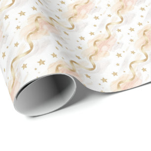 Elegante Goldsterne & Blush-Wasserfarbe  Geschenkpapier