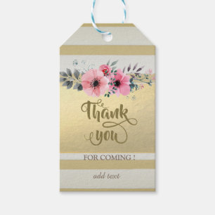 Elegante Goldstreifen Blumen Danke Geschenkanhänger