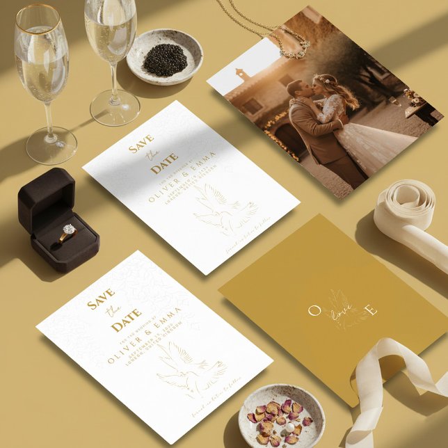 Elegante Goldtaube Save The Date Karte (Von Creator hochgeladen)
