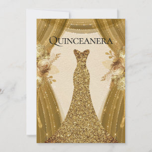 Elegante Goldvorhänge Dress Quinceanera Party Einladung