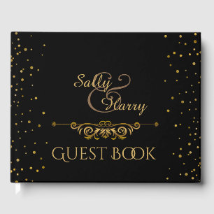 Elegante GoldWedding Black Gold Confetti Dots Gästebuch