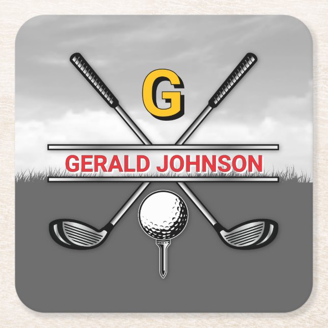 Elegante Golf-Monogramm-Design Getränkehalter Rechteckiger Pappuntersetzer (Vorderseite)