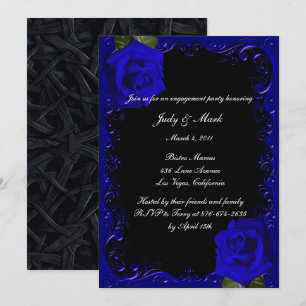 Elegante Goth Blue Rose Engagement Party Einladung