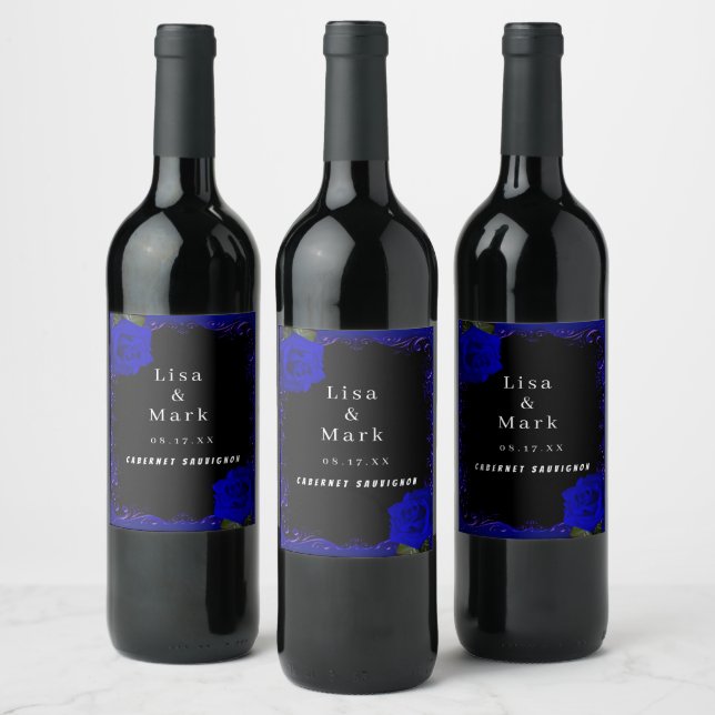 Elegante Goth Blue Rose Weinmarken Weinetikett (Flaschen)