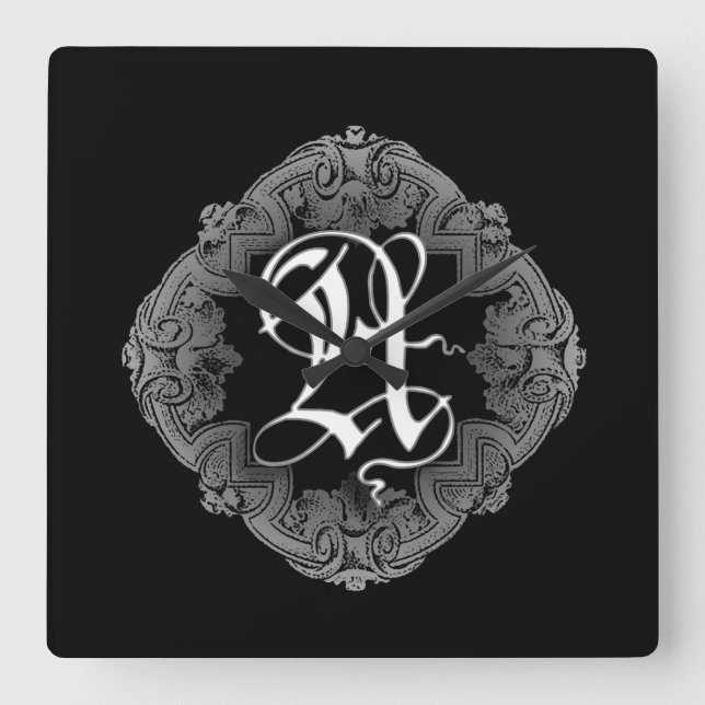 Elegante Goth Initiale A Quadratische Wanduhr (Vorderseite)
