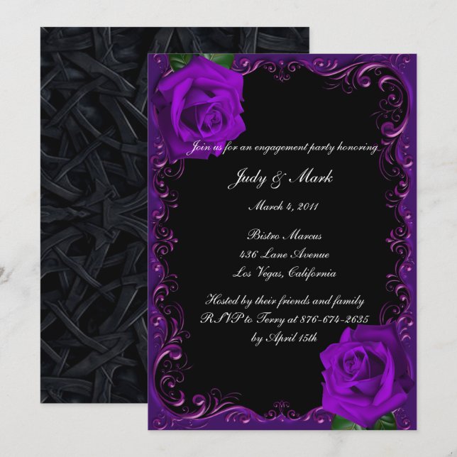 Elegante Goth Lila Rose Engagement Party Einladung (Vorne/Hinten)