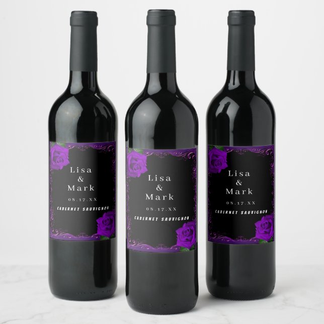 Elegante Goth Lila Rose Weinkeller und Weine Weinetikett (Flaschen)