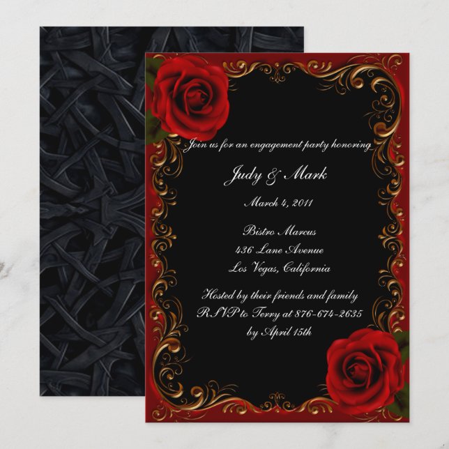 Elegante Goth Rote Rosen Engagement Party Einladung (Vorne/Hinten)