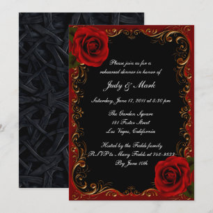 Elegante Goth Rote Rosen Probe Abendessen Einladung