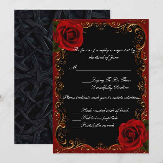Elegante Goth Rote Rosen Response Card Einladung (Vorne/Hinten)