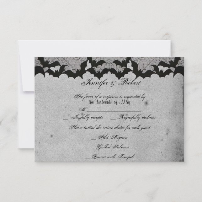 Elegante Gothic Bat Lace Posh Wedding Response Car RSVP Karte (Vorderseite)