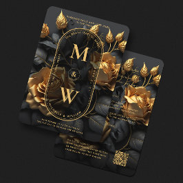 Elegante Gothic Black Gold Rose Boho Lux Wedding Einladung