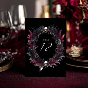 Elegante Gothic Black Red Feather Wreath Wedding Tischnummer