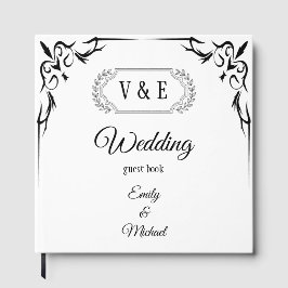 Elegante Gothic Black Rose Monogram Wedding Gästebuch