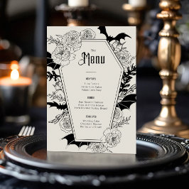 Elegante Gothic Floral Gray Wedding Menükarte