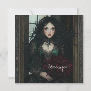 Elegante Gothic Lady mit Weihnachtsstern Karte