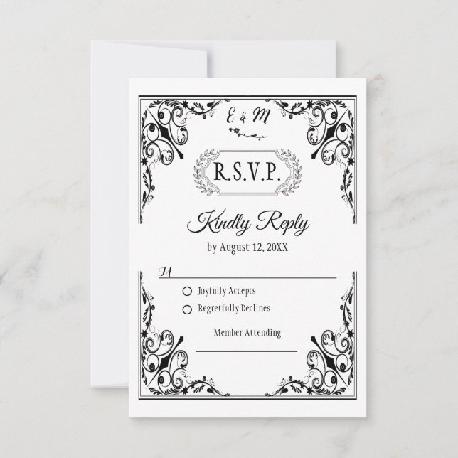 Elegante Gothic Monogram Wedding RSVP Card Karte (Vorderseite)