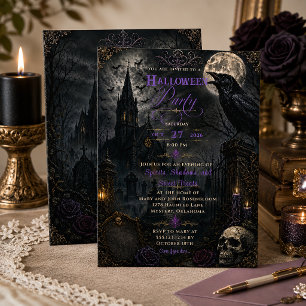 Elegante Gothic Raven Friedhof Halloween-Party Einladung